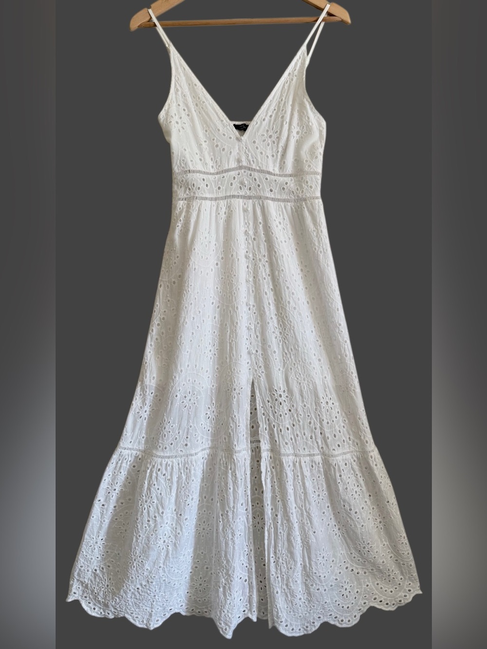 SIMPLEE 100% Cotton Feminine Flattering Dainty Timeless Eyelet Midi Dress Size M - Picture 5 of 9
